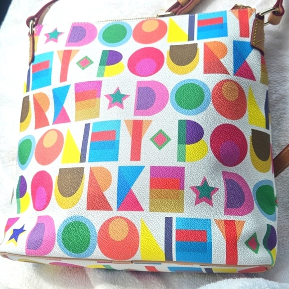 New Dooney & Bourke Leather Art Deco Zip Crossbody Colorful W Key Clip - Picture 6 of 10